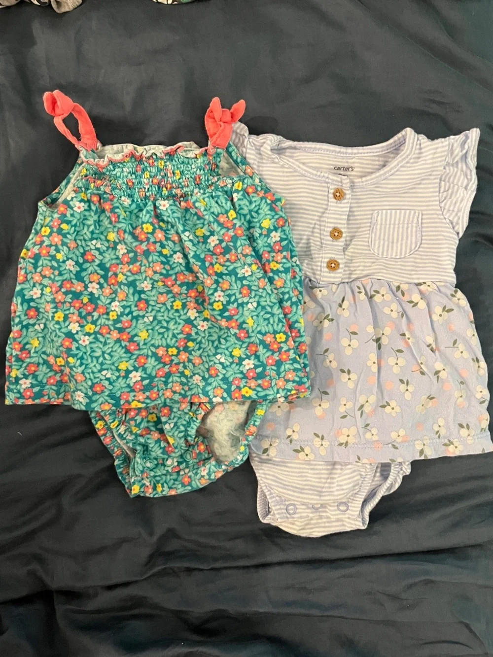 Lot of 2 Carter's Baby Girls Floral Bodysuit Dresses Set